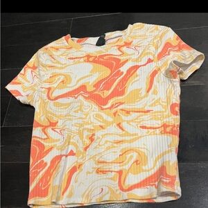 Wild Fable Marble Print Short Sleeve Top - Orange and Yellow